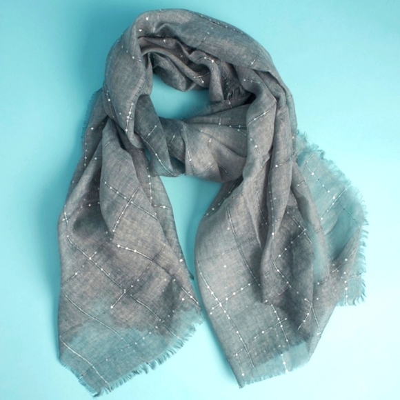 Tilo Accessories - Tilo Twilight Gray Sparkle Lightweight Scarf with Fringe Trim NWT